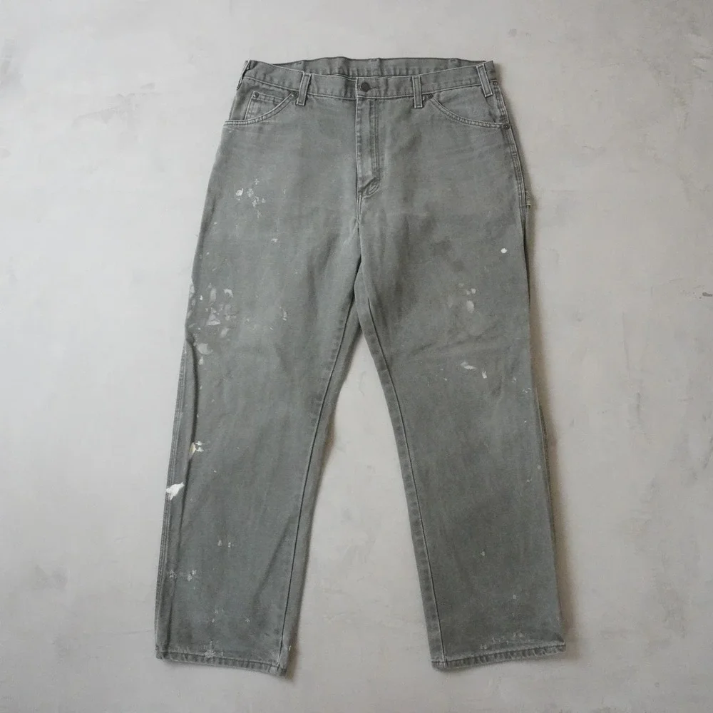 Dickies Carpenter Pants 36x30 Mens Grey Duck Canvas Paint Splatter Workwear 1939